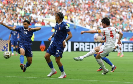 England's Declan Rice scores their first goal.