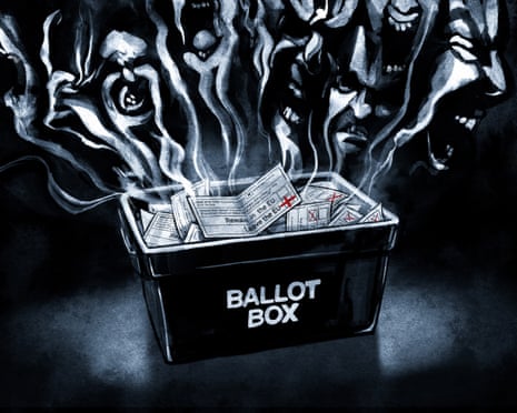 Illustration of Brexit ballot box with ghostly devils emerging