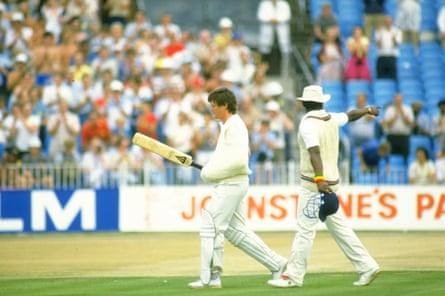 Paul Terry walks out to face the West Indies bowlers.