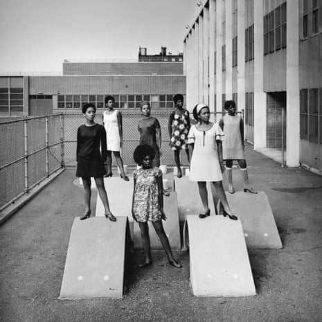 An AJASS-associated modelling group in Harlem, circa 1966, by Kwame Brathwaite.