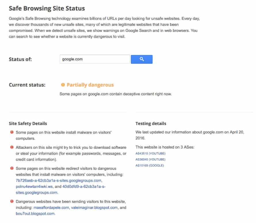 google com is a partially dangerous