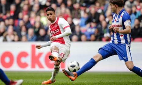 Justin Kluivert, in action here against Heerenveen, asked to become the highest-paid player at Ajax.