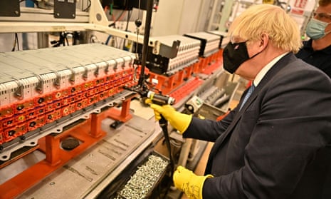 Boris Johnson visits the Envision battery manufacturing facility inside the Nissan plant in Sunderland