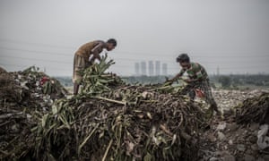 Two young scavengers are picking waste