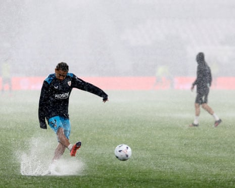 Athletic players try to warm up at Levante.