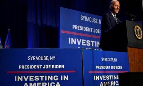 US President Joe Biden speaks on "how the CHIPS and Science Act and his Investing in America agenda are growing the economy and creating jobs," at the Milton J. Rubenstein Museum in Syracuse, New York, on April 25, 2024.
