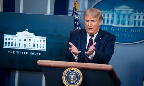 Donald Trump speaking at a White House press briefing