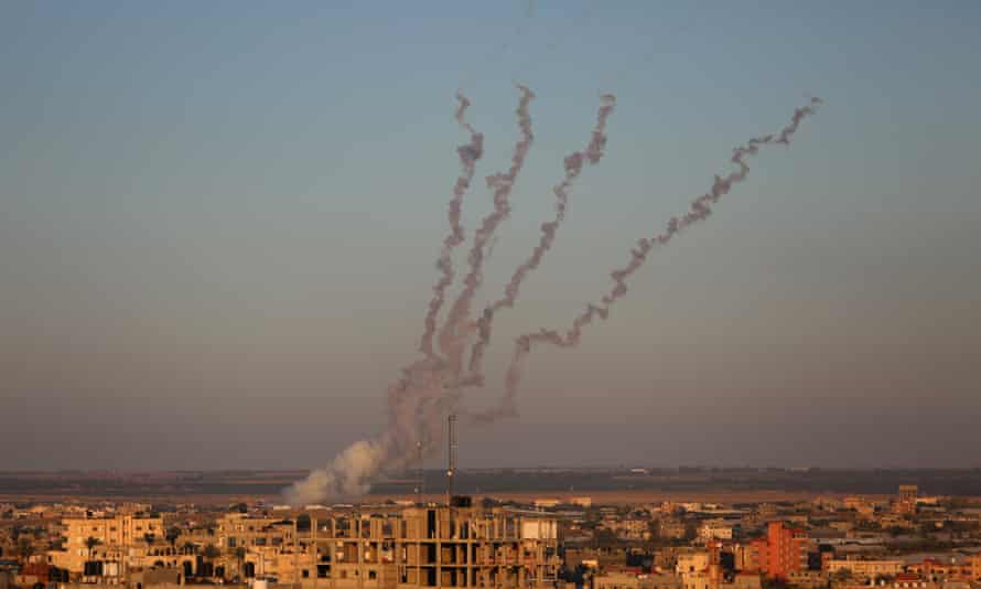 Rockets being fired towards Israel from the southern Gaza city of Rafah on Saturday.