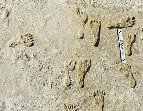 Human fossilized footprints at the White Sands National Park in New Mexico.