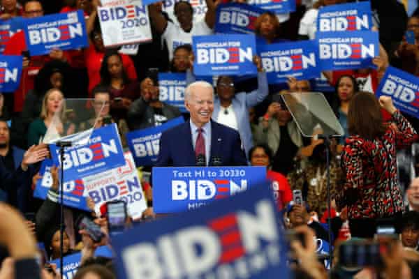 Joe Biden speaks during a campaign rally at Renaissance High School in Detroit on 9 March 2020.