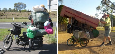 Through the years: in 2012 he used a motorbike and in 2016 a trolley built from bicycles.
