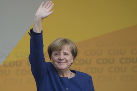 German Chancellor Angela Merkel at an election campaign event of the Christian Democratic Union for Sunday’s election. The outcome of the election is being closely watched in Greece