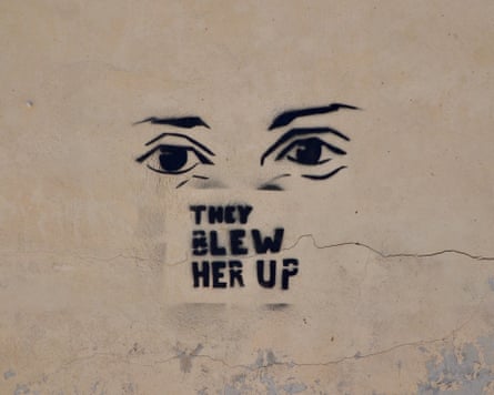 Grafitti on a wall in rural Malta highlights Caruna Galizia’s murder.
