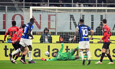 Inter Milan's Marcus Thuram scores their second goal.