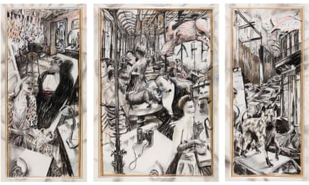 The Conservationists’ Ball, 1985, a tryptich by William Kentridge.