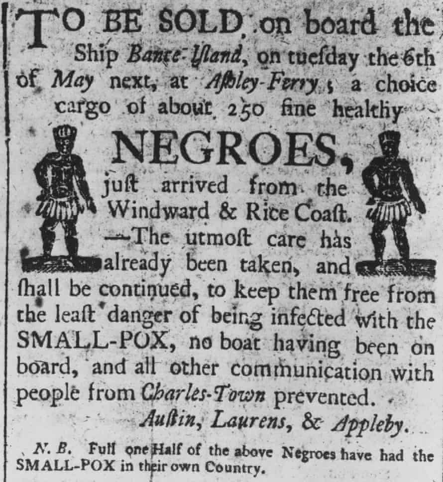A Boston advertisement for a cargo of about 250 'fine healthy negroes', recently arrived from Africa on the slave ship 'Bante Island'. Circa 1700.