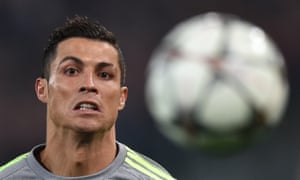 Real Madrid’s Cristiano Ronaldo keeps his eyes the ball at the Olympic stadium in Rome.