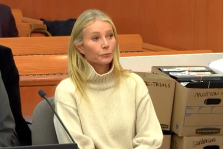 Gwyneth Paltrow wears a £1,220 Loro Piano cream turtleneck during a hearing on 21 March.