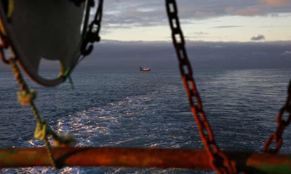 A French fishing boat is seen at the limits of the French-UK waters