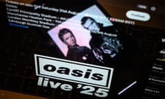 Oasis live tour signage with a black and white picture of the Gallagher brothers