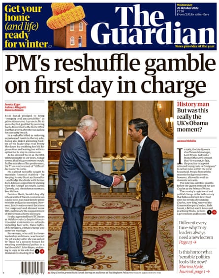 Guardian front page, 26 October 2022
