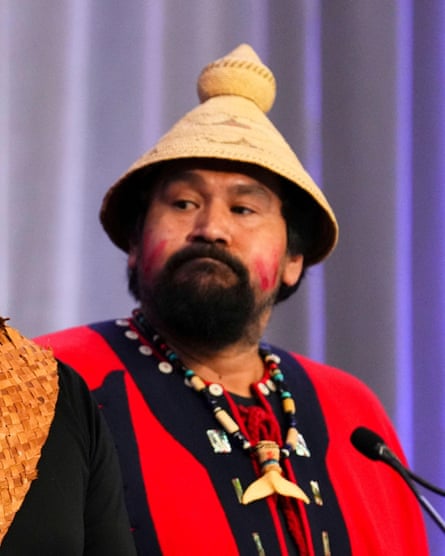 Portrait of Hasheukumiss, Richard George, in traditional First Nation clothes