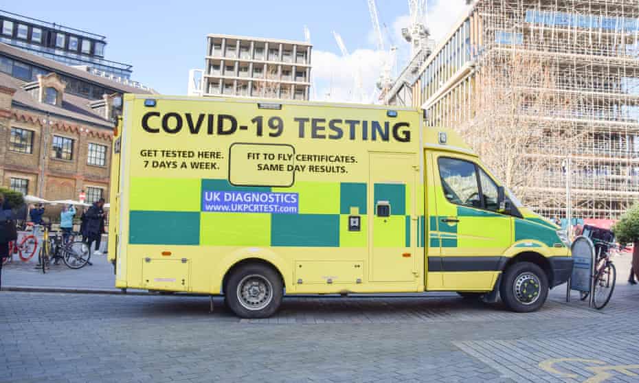 A mobile Covid testing unit in King's Cross, London.