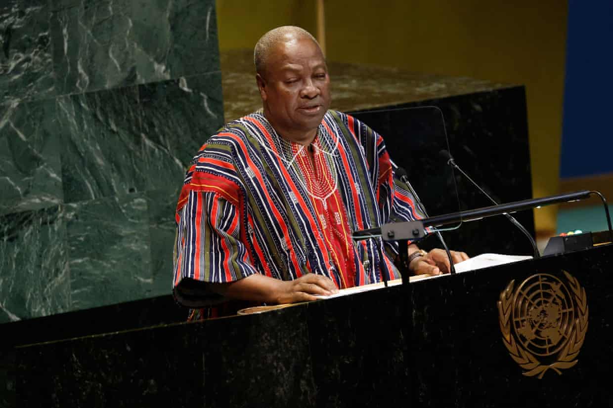 Ghana president John Mahama speaks at the UN general assembly hall in September.
