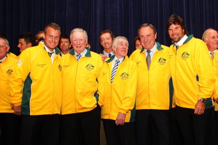 Australia tennis greats Lleyton Hewitt, Frank Sedgman, Ken Rosewall, John Newcombe and Pat Rafter in 2011