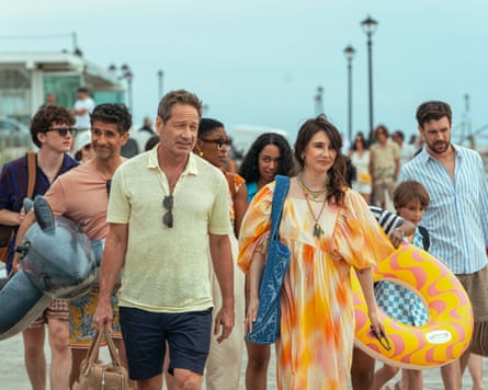 Surf’s up … Duchovny with Carice van Houten and Jack Whitehall (far right) in Malice.