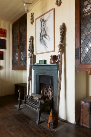 In the living room there’s a charcoal drawing of Keith Collins, Jarman’s companion who inherited the cottage after his death, by Robert Medley, from 1989
