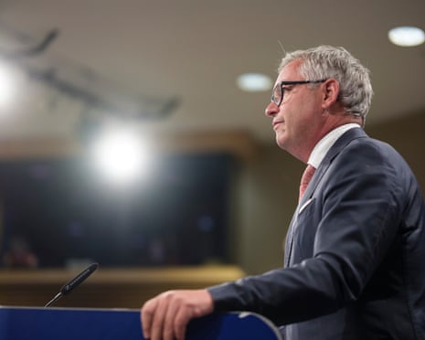 EU migration commissioner Magnus Brunner talks to media in the Berlaymont, the EU Commission headquarter earlier this week.