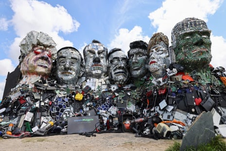 ‘Mount Recyclemore’, an artwork depicting the G7 leaders looking towards Carbis Bay, where the G7 summit will be held.