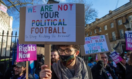 LGBT activists protest outside Downing Street against blocking of Scottish gender recognition reform bill