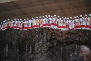 Priests chant and dance during the celebration of Genna, the Ethiopian Orthodox Christmas, at Saint Mary’s Church in Lalibela.