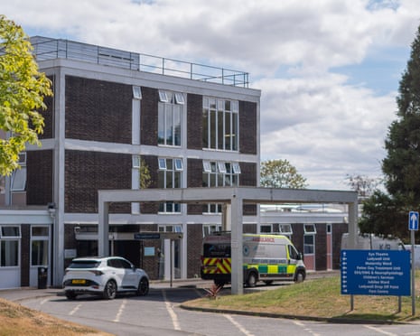 An ambulance and a car outside North Devon district hospital
