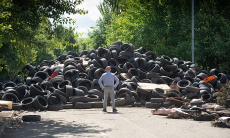 A huge pile of tyres in a street in Drumchapel, Glasgow, which built up during lockdown. 