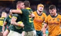 South Africa's Malcolm Marx (left) is congratulated by Handrè Pollard