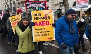 University staff march across central London last month in protest against pensions cuts