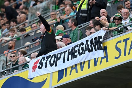 Fans protest an upcoming match between Republic of Ireland and Israel.