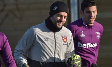 Lucasz Fabianski alongside Fabián Balbuena in West Ham training at Rush Green on Monday.