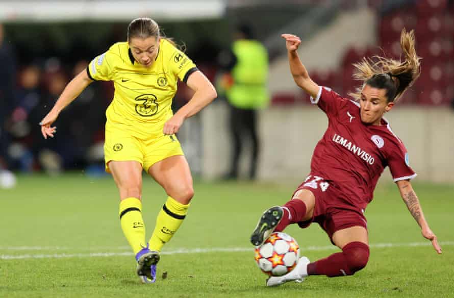 Fran Kirby fires in her first, and Chelsea’s second, goal of the night