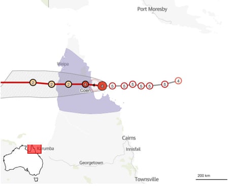 Australia news live: Queenslanders in path of Tropical Cyclone Narelle bunker down as wind gusts forecast to hit 250km/h