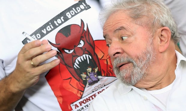 Brazil’s former president Luiz Inacio Lula da Silva at a camp set up by supporters of Dilma Rousseff in Brasilia.