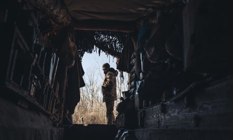 Ukrainian soldiers in their position on the Donbas frontline.