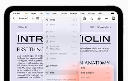 The familiar macOS menu bar shown on an iPad.