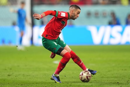 Hakim Ziyech in action for Morocco during the World Cup, where he shone on the country’s way to the semi-final. But will he make the 2022 list after a stop-start year at Chelsea?
