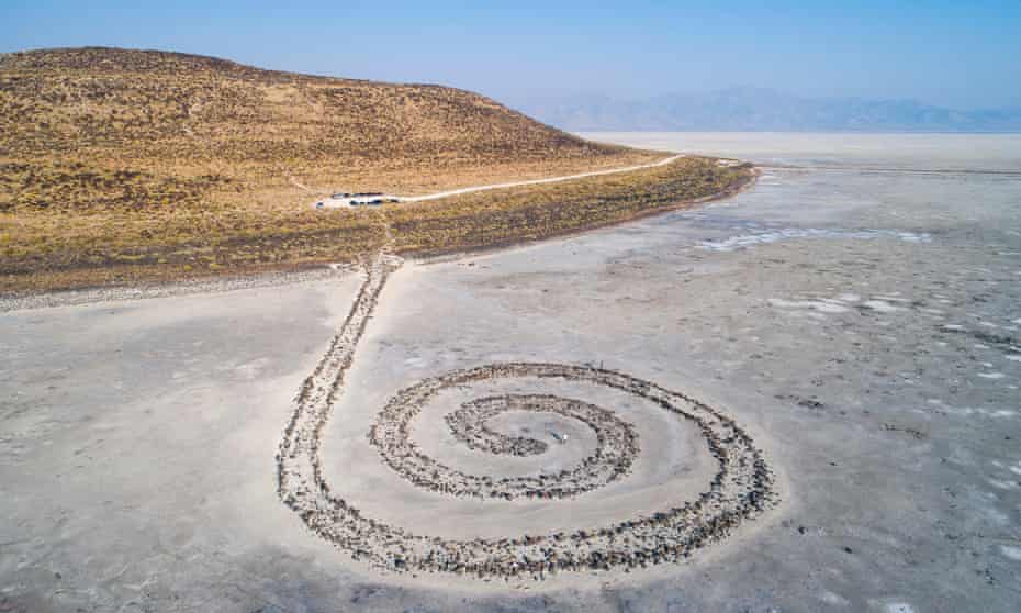 Robert Smithson’s Spiral Jetty on Utah’s Great Salt Lake in 2020.