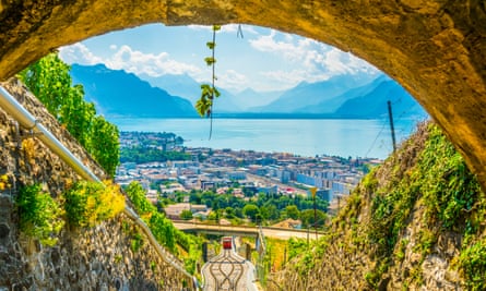 Funicular at Vevey ascending to Mont Pelerin in Switzerland.