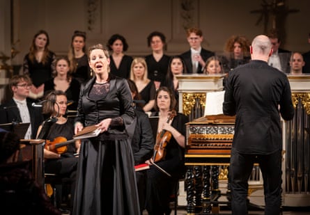soprano Julia Doyle with the Monteverdi Choir and orchestra and conductor Peter Whelan.